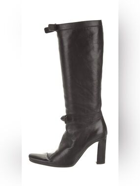 Prada Black Knee-High Leather Boots - Classic Women's Heel